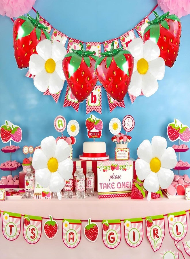 YOUDICT 8 PCS Strawberry Balloons Daisy Balloons, Red Berry Foil Balloons for Strawberry Themed Birthday Party Decorations Berry First Birthday Decorations - Image 5